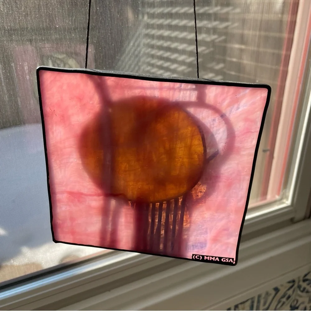 Vintage MMA & GSA Mackintosh rose art glass suncatcher Scottish artist - Picture 10 of 12